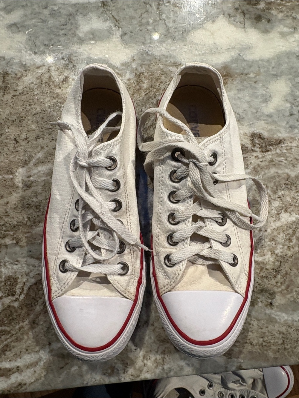 Converse Men’s Low-Top Canvas Sneakers in Off-White with Red Stripe